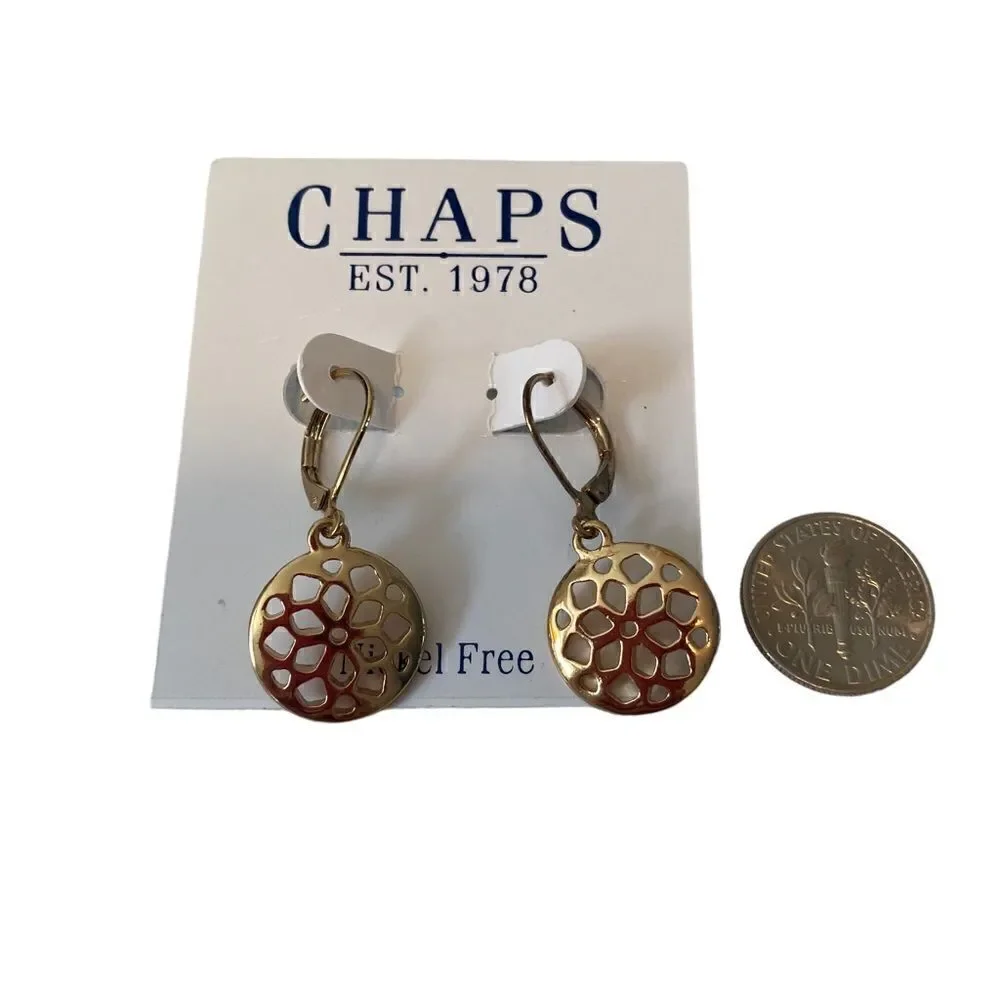 CHAPS Gold Toned Leverback Earrings.